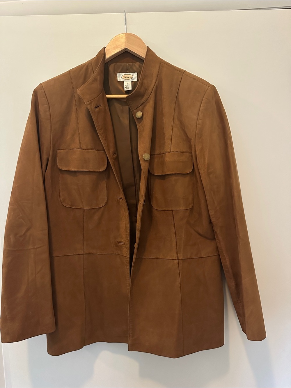 Talbots Caramel Brown Leather Button-Front Jacket